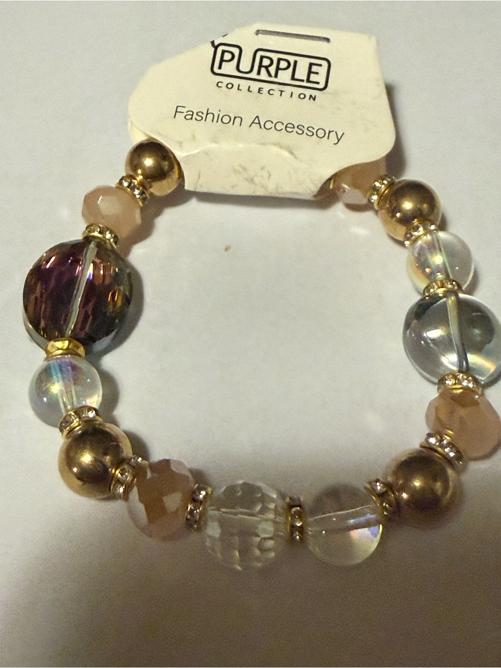 Pure Collection Gold and Purple Iridescent Bead Stretch Bracelet